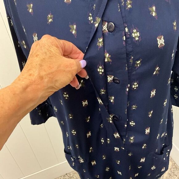 Vintage Gitano Women's Small Blue Print Button Down 3/4 Sleeve Midi Dress - Picture 4 of 14